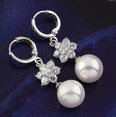 36x10mm WHITE PEARL CZ DANGLE EARRINGS
